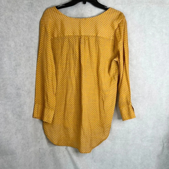 Como Black Yellow Polka Dot Vneck Long Sleeve Hi Low Blouse Sz LG - Picture 2 of 9